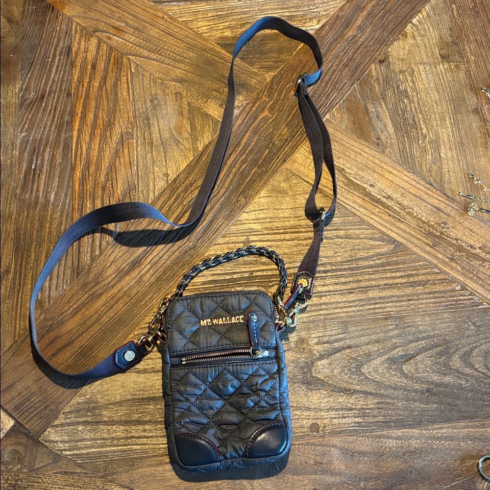 MZ Wallace Black Quilted Crossbody with Gold Accents